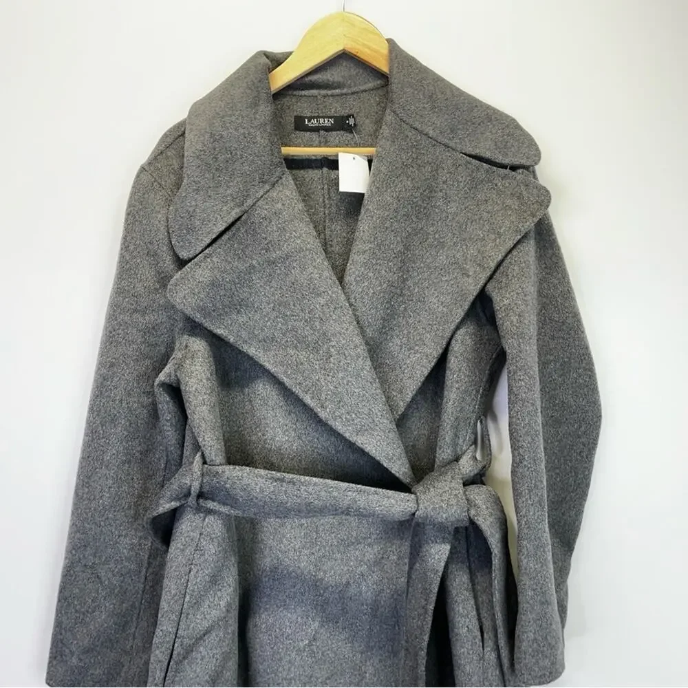 Lauren Ralph Lauren Belted Wool Blend Wrap coat gray - 14 - Picture 3 of 11